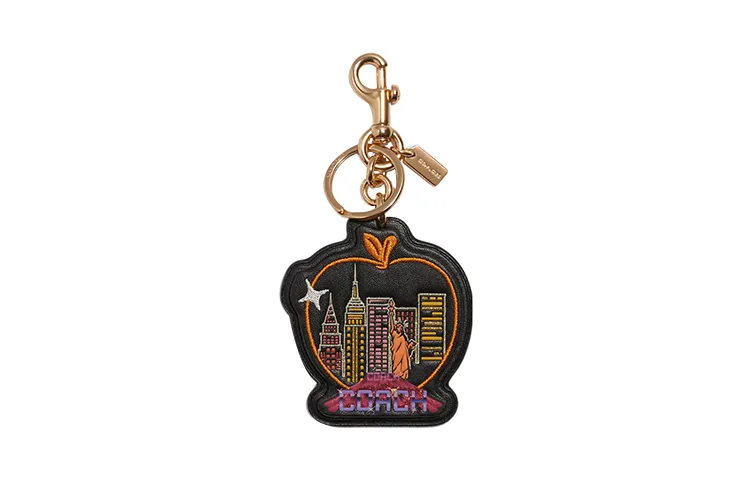 COACH Bag Charm Leather With Coated Canvas Bag Charm Bag Accessory Women's Black
