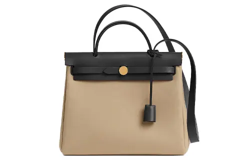 HERMES Herbag Zip Officier Canvas With Hunter Cow Leather Shoulder Bag, Crossbody Bag, Handbag 31 Unisex