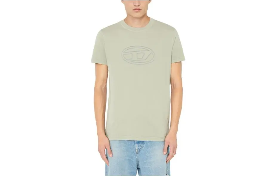 DIESEL T-Shirts Men's Green Crew Neck Moderate Straight Fit