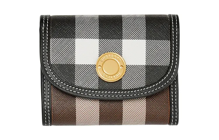 Burberry Calfskin Decoration Wallet Small Women's Dark Birch Brown