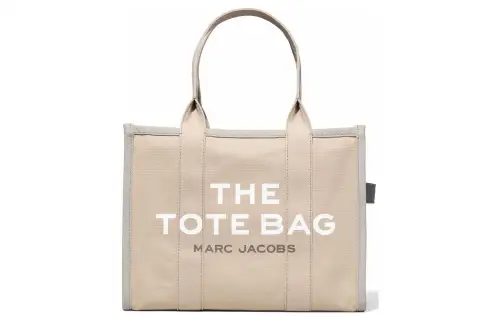 MARC JACOBS Cotton Tote Bag, Shopping Bag, Shoulder Bag, Crossbody Bag, Handbag Large Women's Beige/Gray