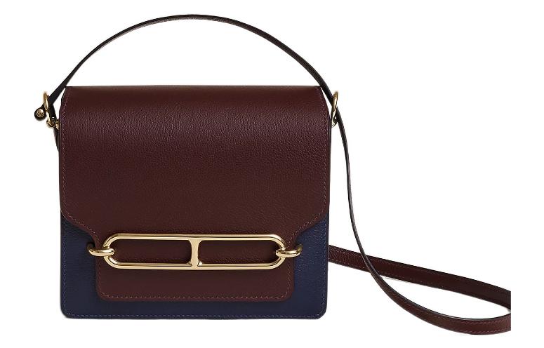 HERMES Roulis Evercolor Calfskin Crossbody Bags Mini Women's Midnight Blue/Saddle Equipment Red