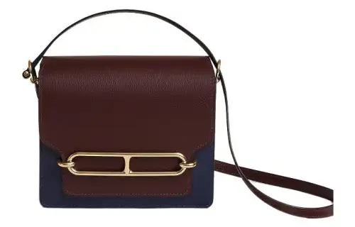 HERMES Roulis Evercolor Calfskin Crossbody Bags Mini Women's Midnight Blue/Saddle Equipment Red