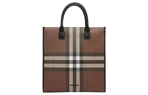 Burberry Exaggerated Check Slim Vertical Denny Tote Dark Birch Brown/Black