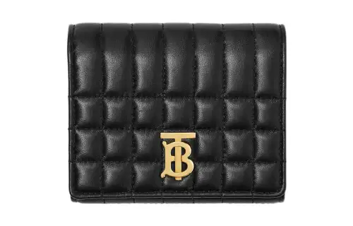 Burberry Quilted Leather Small Lola Folding Wallet Black /Light Gold