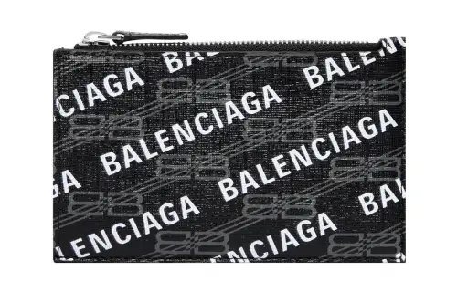 Balenciaga BB MONOGRAM Cow Leather Coin Purse, Card Holder Large Women's Black