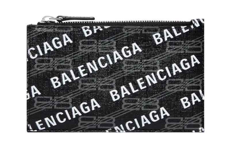Balenciaga BB MONOGRAM Cow Leather Coin Purse, Card Holder Large Women's Black