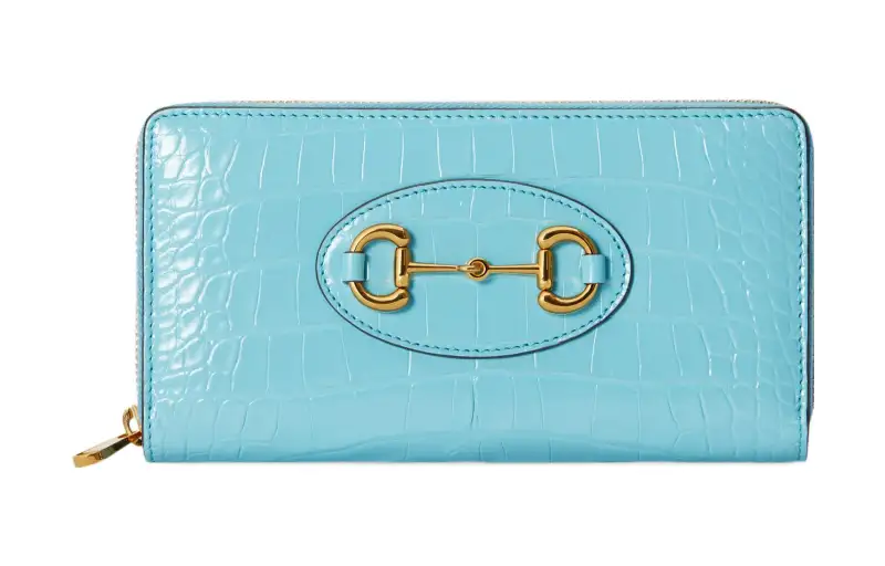 GUCCI Horsebit 1955 Crocodile Leather With Leather Wallet Women's Light Blue