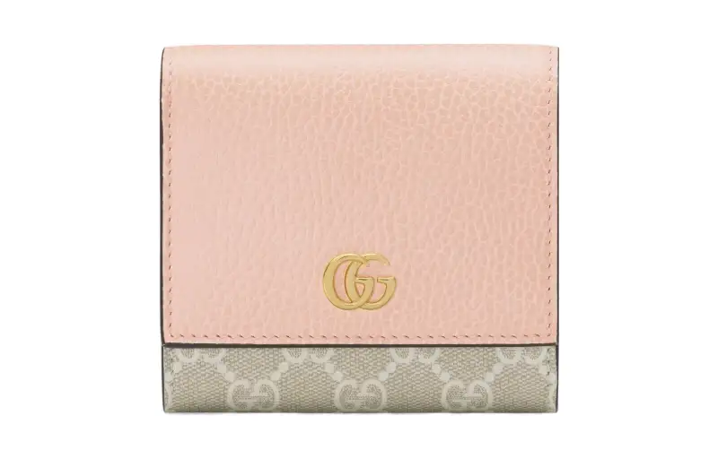 GUCCI GG Marmont Textured Leather With Canvas Wallet Small Women's Pink
