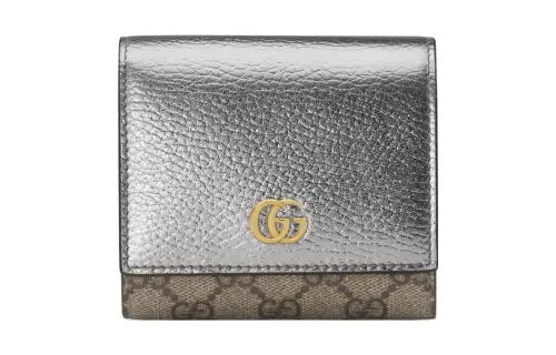GUCCI GG Marmont Leather Paneled Canvas Wallet Small Women's Silver