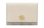 GUCCI GG Marmont Leather Paneled Canvas Card Holder, Wallet Women's White