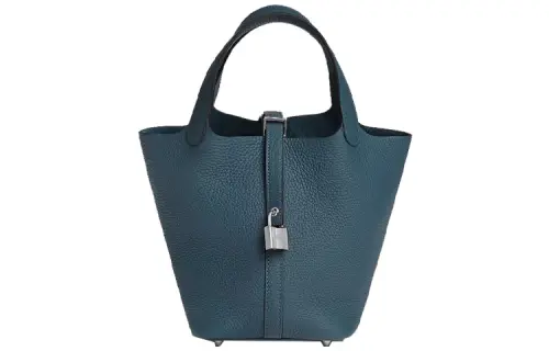 HERMES Picotin Lock Clemence Bullock Leather Basket Bag, Bucket Bag, Handbag 18 Women's 7P Prussian Blue Rouge Blue