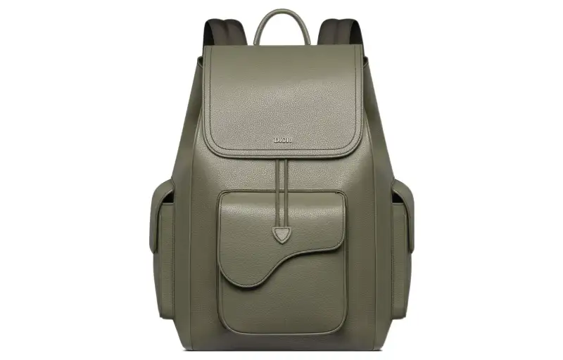 DIOR Saddle Grained Calfskin Saddle Bag Backpack Men's Olive