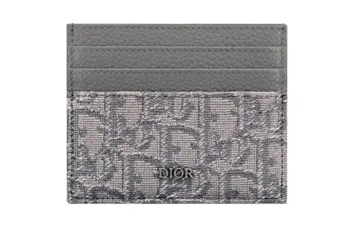 DIOR Monogram All Over Print Fabric & Smooth Cow Leather With Card Slot Card Holder Men's Metallic
