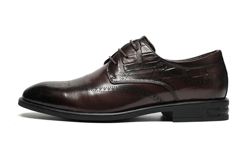 Qianbaidu C°BANNER Light Luxury Embossed Business Formal Leather Shoes Men's Brown