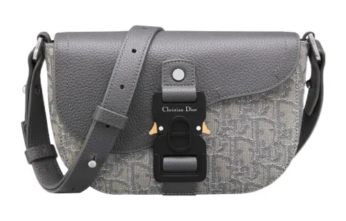 DIOR Jacquard Fabric With Grain Cow Leather Saddle Bag One Shoulder Crossbody Clutch Regular Men's Dark Gray