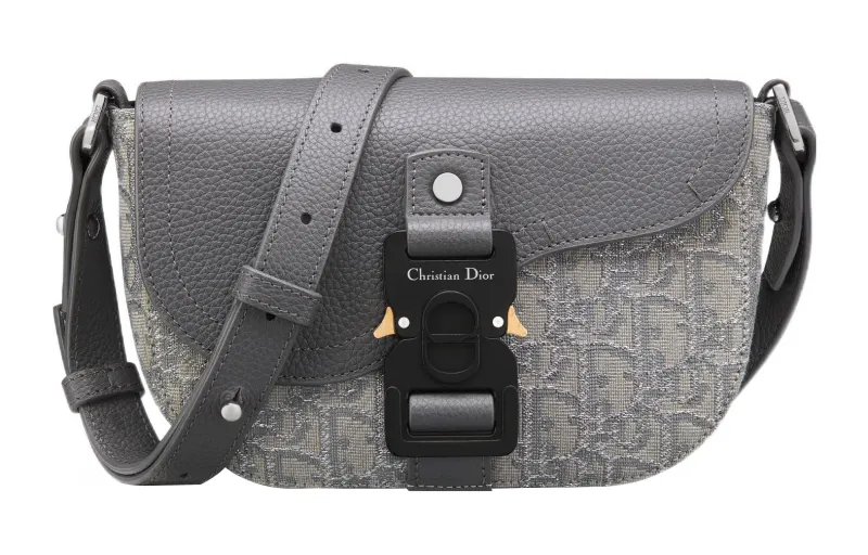 DIOR Jacquard Fabric With Grain Cow Leather Saddle Bag One Shoulder Crossbody Clutch Regular Men's Dark Gray
