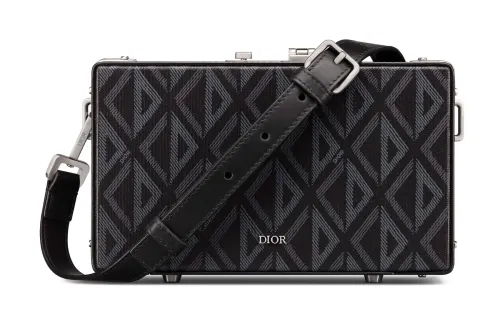 DIOR Lock Canvas With Leather Messenger Bag, Shoulder Bag, Crossbody Bag Mini Men's Black