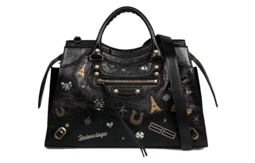 Balenciaga Neo Classic City Tote Bag Medium Allover Details Black/Gold/White