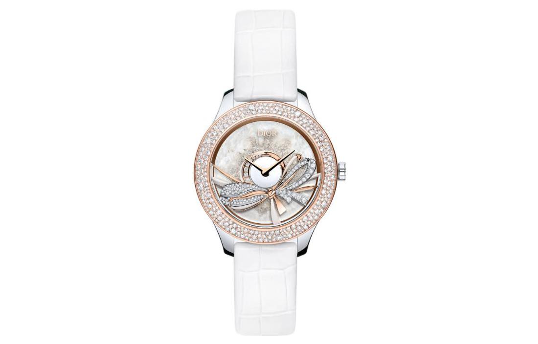 DIOR Wrist Watches Automatic Mechanical Movement Crocodile Leather Strap White Dial Women's Waterproof