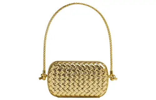 Bottega Veneta Calfskin Shoulder Bag, Evening Bag, Handbag, Shoulder Bag Women's Gold