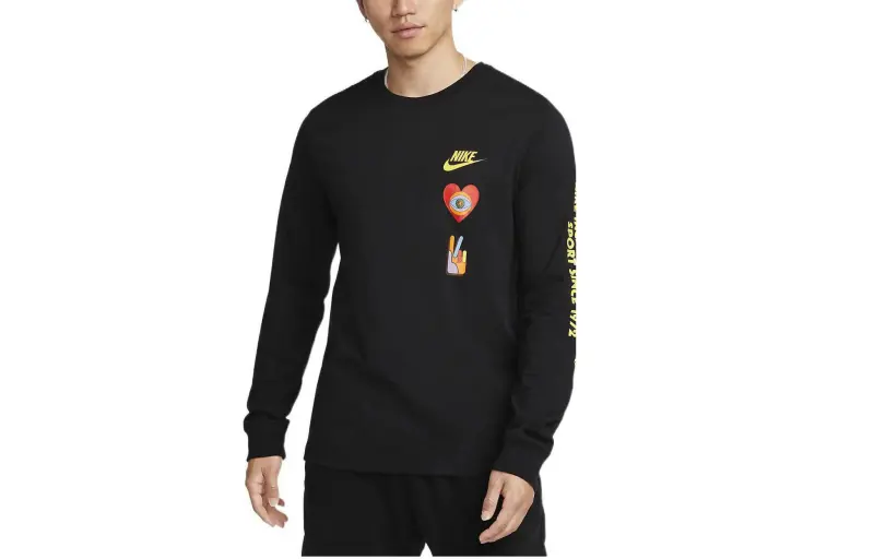 Nike T Shirts Men's Black Crew Neck Moderate Straight Fit