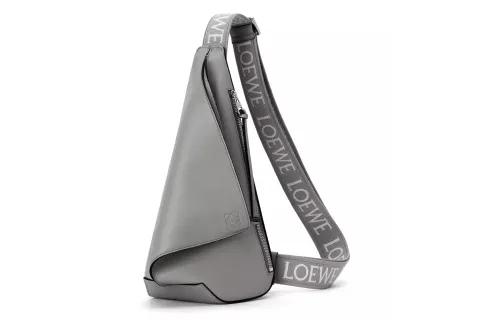 LOEWE Anton Sling Soft Smooth Cow Leather With Jacquard Fabric One Shoulder Crossbody Sling Bag Men's Asphalt Gray