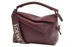 LOEWE Puzzle Satin Cow Leather Shoulder Bag, Crossbody Bag, Handbag Small Women's Burgundy