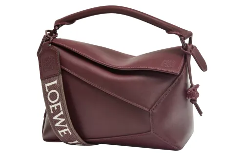 LOEWE Puzzle Satin Cow Leather Shoulder Bag, Crossbody Bag, Handbag Small Women's Burgundy
