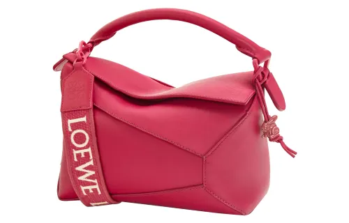 LOEWE Puzzle Edge Bag In Satin Calfskin Small Ruby Red Glaze