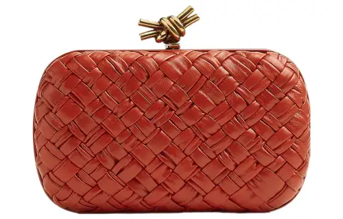 Bottega Veneta KNOT Cow Leather Evening Clutch Bag Women's Orange Red