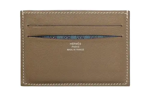HERMES Cow Leather Card Holder Regular Men's Elephant Gray/Tarsal Blue