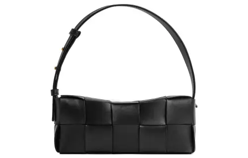 Bottega Veneta Brick Cassette Shoulder Bag Small Intreccio Black