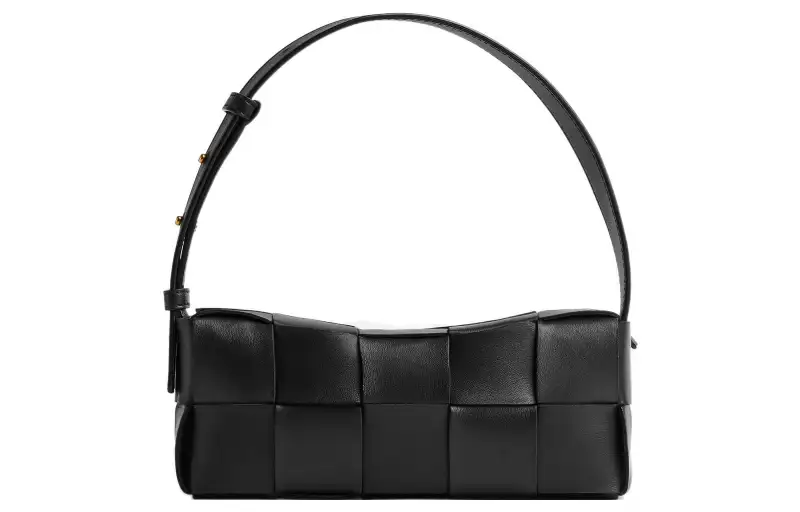 Bottega Veneta Brick Cassette Shoulder Bag Small Intreccio Black