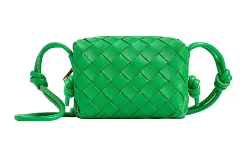 Bottega Veneta Loop Sheepskin Leather Patchwork Camera Bag, Shoulder Bag, Crossbody Bag Extra Mini Women's Parrot Green