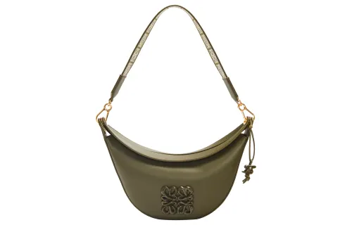 LOEWE Luna Satin Cow Leather Handbag, Shoulder Bag Women's Camellia Sinensis Leaf Endured Glaze