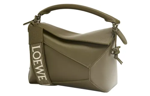 LOEWE Puzzle Satin Cow Leather Shoulder Bag, Crossbody Bag, Handbag Small Women's Tea Green