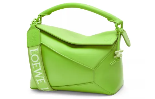 LOEWE Puzzle Satin Cow Leather Shoulder Bag, Crossbody Bag, Handbag Small Women's Turquoise Glaze