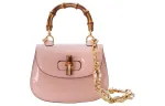GUCCI Bamboo 1947 Patent Leather Shoulder Bag, Crossbody Bag, Handbag Mini Women's Light Pink