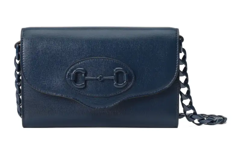 GUCCI Horsebit 1955 Leather Crossbody Bag, Shoulder Bag Women's Blue