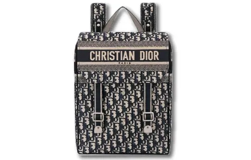 DIOR Embroidery Backpack Large Unisex Denim Blue
