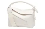 LOEWE Puzzle Satin Cow Leather Shoulder Bag, Crossbody Bag, Handbag Small Women's White Glaze