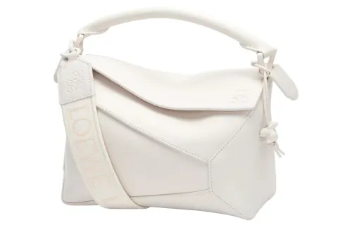 LOEWE Puzzle Satin Cow Leather Shoulder Bag, Crossbody Bag, Handbag Small Women's White Glaze