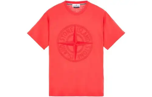 STONE ISLAND T Shirts Men's Red Crew Neck Moderate Straight Fit