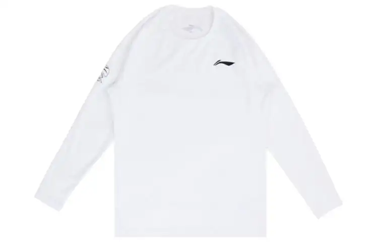 Li Ning T Shirts Men's White Crew Neck Thickened And Fleece Lined Straight Fit