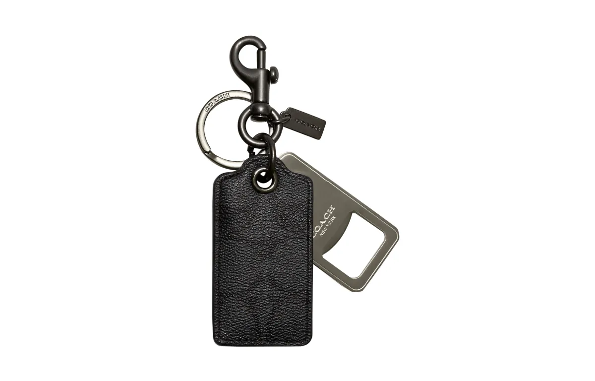 COACH Key Fob Coated Canvas Key Ring Snap Buckle Bag Merch Mini Women's Black