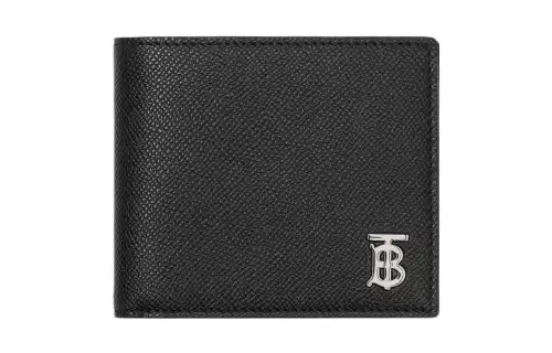 Burberry Grainy Leather Tb Bifold Wallet Black/Silver tone