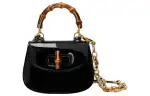 GUCCI Bamboo 1947 Patent Leather Shoulder Bag, Crossbody Bag, Handbag Mini Women's Black
