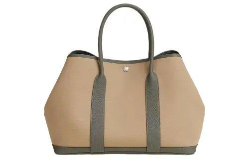 HERMES Garden Party Officier Canvas With Negonda Calfskin Handbag 36 Women's Trench Beige/Rain Cloud Gray