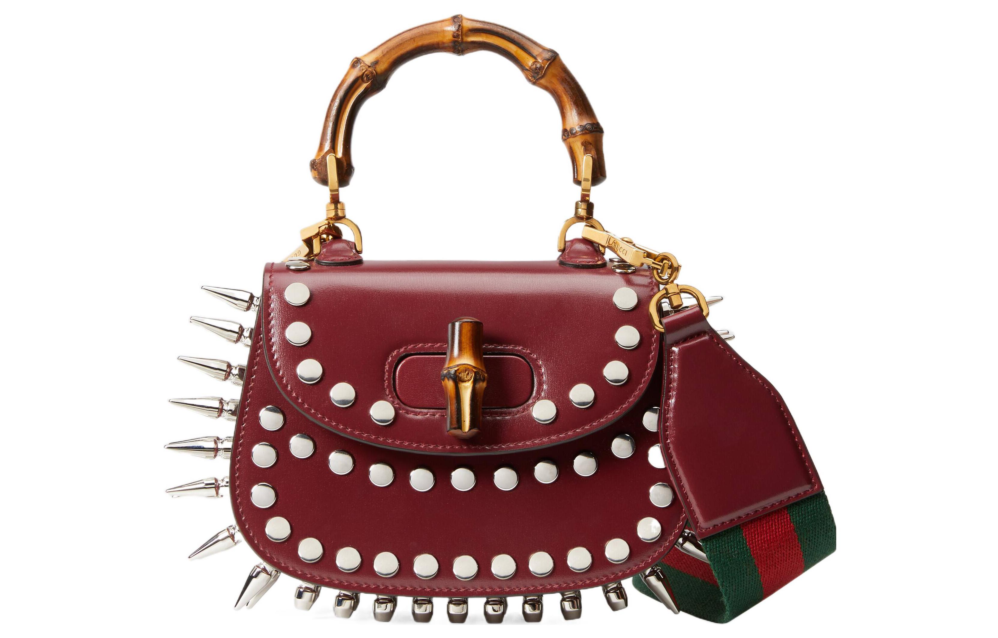 GUCCI Bamboo 1947 Leather Bamboo Bag Handbag, Shoulder Bag Mini Women's Burgundy